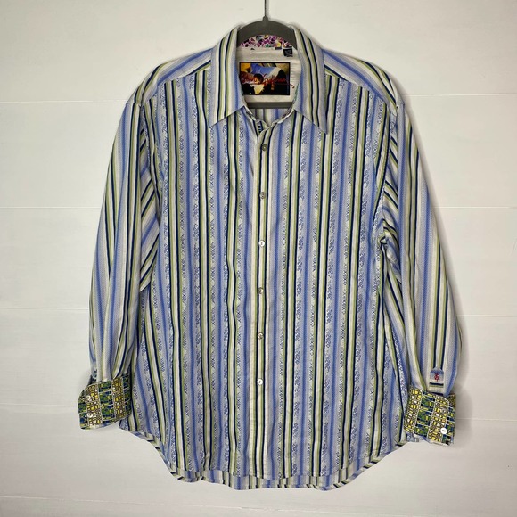 Robert Graham Other - Robert Graham Button down shirt stripe flip cuff embroidery blue green XL